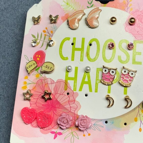 Stud Pierced Earrings Lot 16 Prs Heart Butterfly Owl Star Moon Pearl Love Flower - Picture 5 of 5